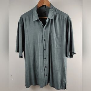 Tommy Bahama Shirt Mens Large Sage Green Short Sleeve Button Up Solid All Silk
